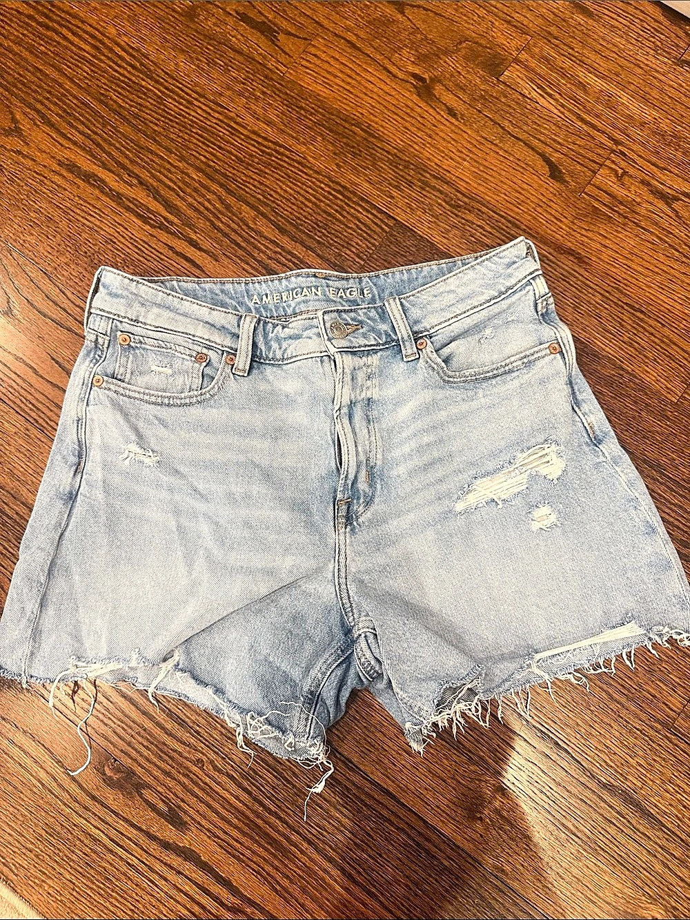 American Eagle Distressed Denim Jean Shorts in Blue